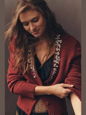 NEW Pilcro Sizes S, M - Women's Crystal V-Neck Cardigan Sweater - Rhubarb